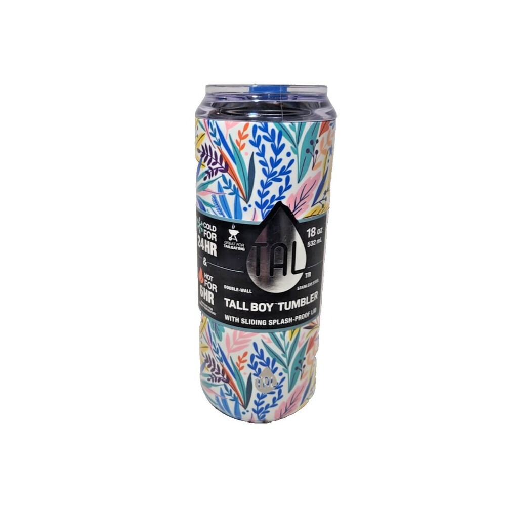 TAL Stainless Steel Dbl Wall TallBoy Tumbler Cold Hot Cup 18 oz, Floral Lid Mint